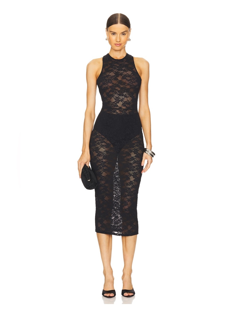 Fleur du mal Le Stretch Lace Racer Tank Dress in Black